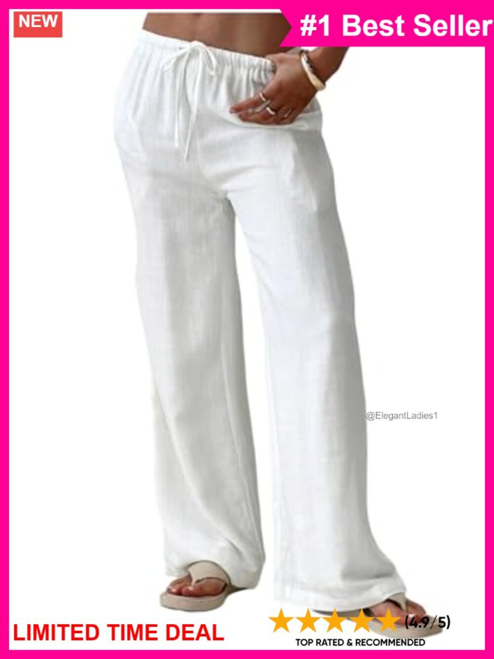 Linen Palazzo Pants Straight Leg Drawstring Waist Travel Casual
